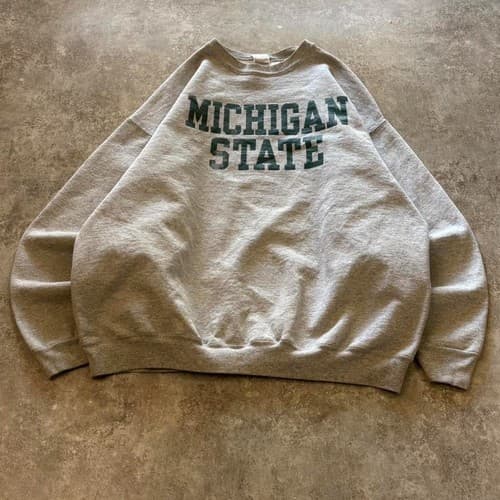 Michigan State University Spell-out Heavyweight Grey Sweatshirt — michigan-state fan gear