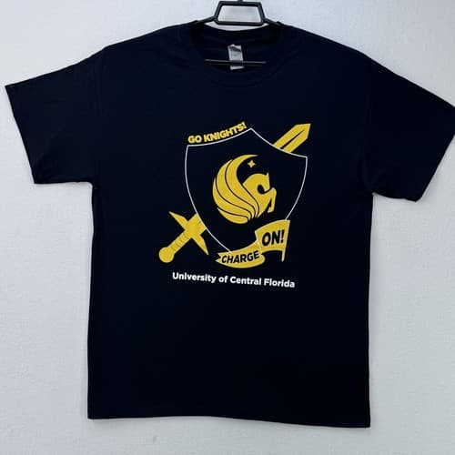 UCF T-Shirt L University Of Central Florida Knights Shield Charge On Black Large — ucf fan gear