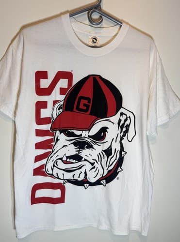 Georgia Bulldogs DAWGS Vintage Mens Size Large White 90s Graphic Football Tee — georgia fan gear