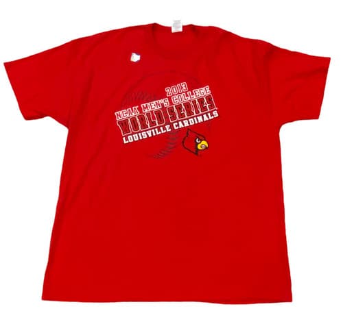 Louisville Cardinals T-Shirt Men's Large Short Sleeve World Series 2013 Red — louisville fan gear