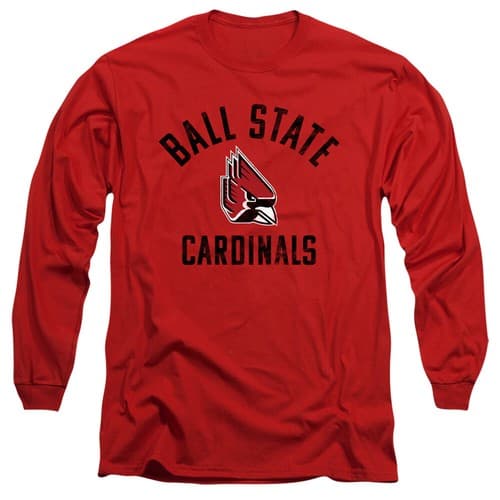 Ball State University Adult Long Sleeve T-Shirt Cardinals Logo, Red, S-3XL — ball-state fan gear