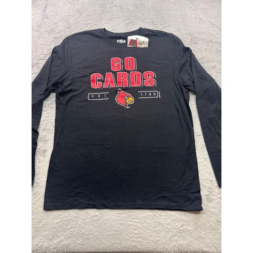 Louisville Cardinals Mens Large Long Sleeve Go Cards Graphic T-Shirt Black — louisville fan gear