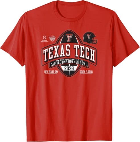 Texas Tech Red Raiders Orange Bowl 2025-26 CFP Quarter Red T-Shirt — texas-tech fan gear