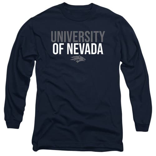 Nevada Adult Long Sleeve T-Shirt Wolf Pack Stacked, Navy, S-3XL — nevada fan gear