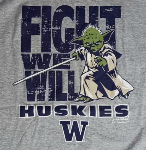 Washington Huskies Yoda Fight We Will t shirt NEW Star Wars college football — washington fan gear
