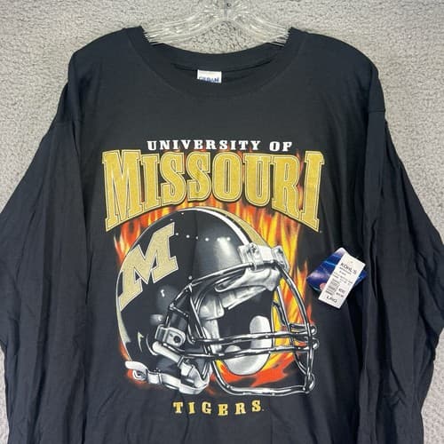 Missouri Tigers Shirt Mens Large Black Football Long Sleeve Flames NCAA — missouri fan gear