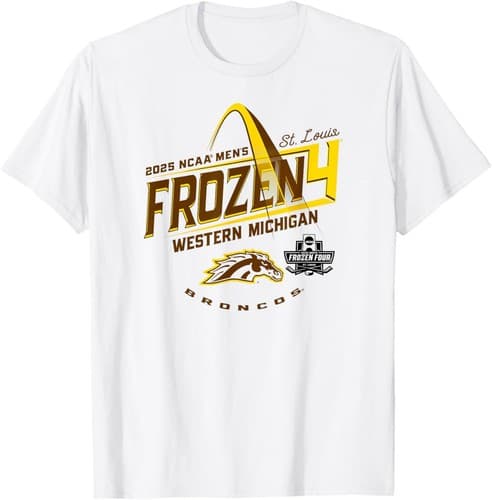 Western Michigan Broncos Frozen Four 2025 Hockey White T-Shirt — western-michigan fan gear