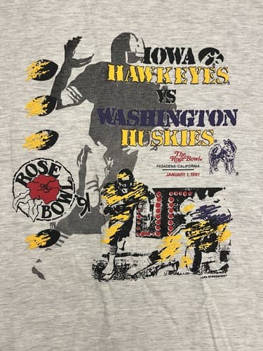 NWT Vintage 1991 Iowa Hawkeyes vs Washington Huskies Rose Bowl Shirt Men's Sz Lg — washington fan gear