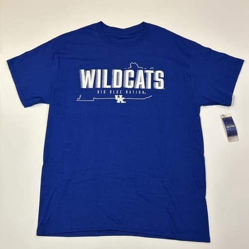 Kentucky Wildcats Mens Large T-Shirt Blue College Basketball Spellout Logo NCAA — kentucky fan gear