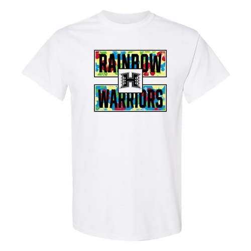 Hawaii Rainbow Warriors Hibiscus Pattern Blocks T Shirt - White — hawaii fan gear