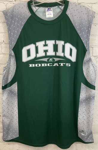 Russell Athletic Ohio Bobcats Sheer Sleeveless Large Adult Shirt Crew Neck Green — ohio fan gear