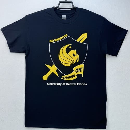 UCF T-Shirt Medium University Of Central Florida Knights Shield Charge On Black — ucf fan gear