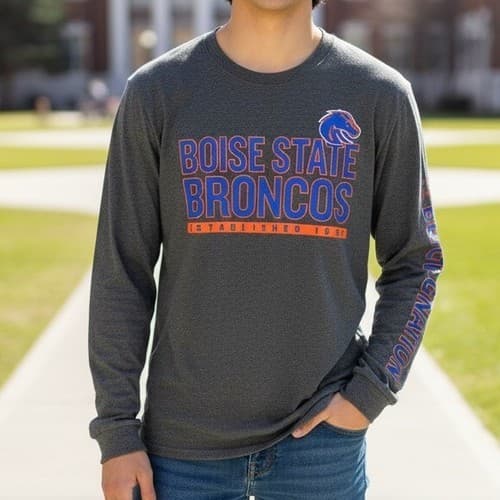 Boise State Broncos T Shirt Long Sleeve Bronco Nation NCAA Captivating Large — boise-state fan gear