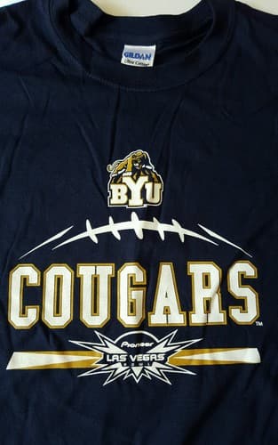 New BYU Cougars Football Las Vegas Bowl Blue 2XL Gildan Tshirt New Without Tags  — byu fan gear