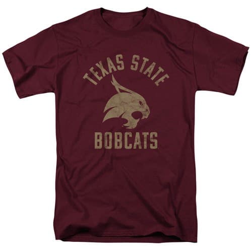 Texas State University Adult T-Shirt Bobcats Logo, Maroon, S-3XL — texas-state fan gear