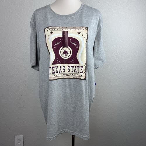 Wrangler Unisex ATM Texas State University Bobcats T-shirt Gray Guitar Size XXL — texas-state fan gear