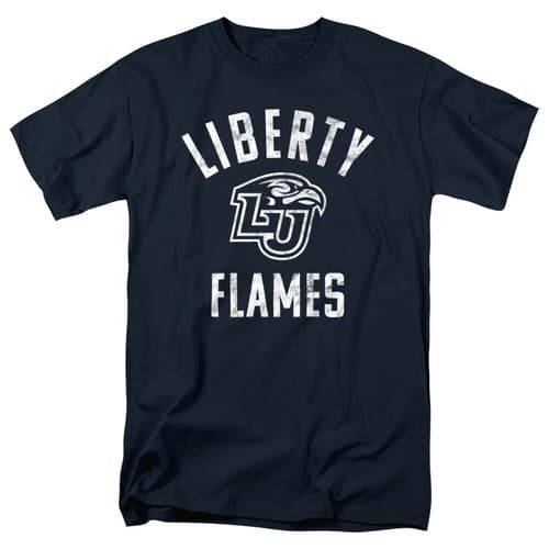 Liberty University Adult T-Shirt One Color Flames Logo, Navy, S-5XL — liberty fan gear