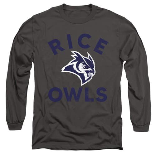 Rice University Adult Long Sleeve T-Shirt Owls Logo, Charcoal, S-3XL — rice fan gear