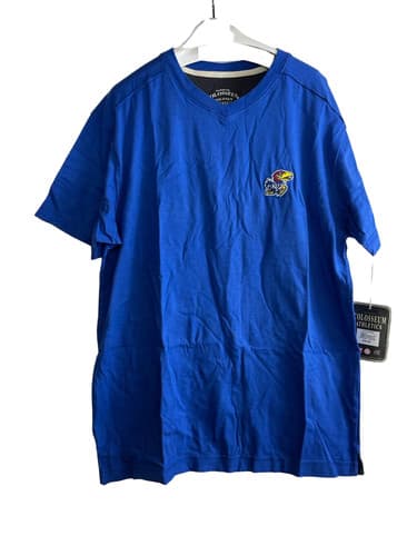 Colosseum Men's Kansas Jayhawks Mirage V-Neck Short Sleeve T-Shirt, Blue — kansas fan gear