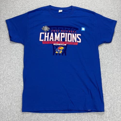 Kansas Jayhawks T-Shirt Mens L Blue 2022 National Champions NCAA Basketball — kansas fan gear