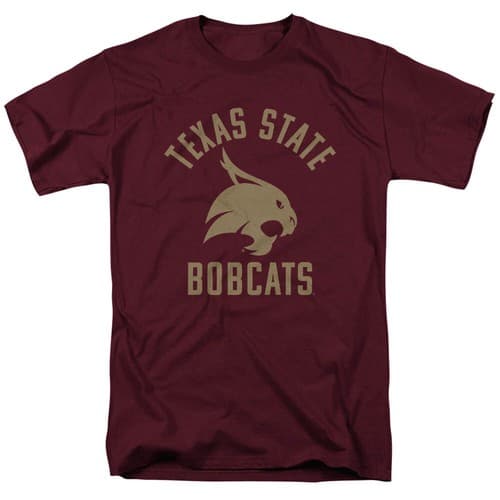 Texas State University Adult T-Shirt One Color Bobcats Logo, Maroon, S-3XL — texas-state fan gear