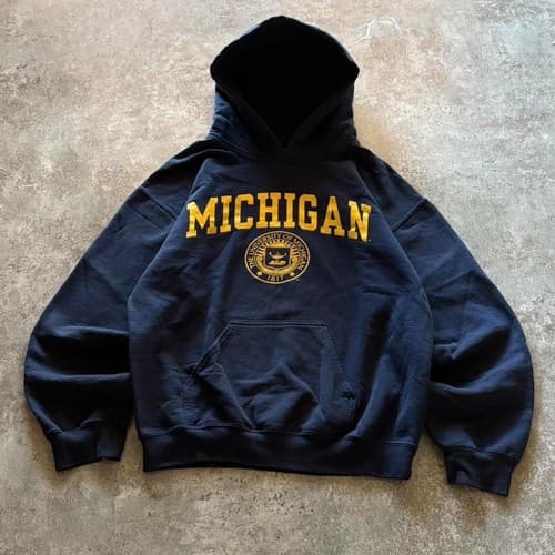 University of Michigan Spell Out Navy Hoodie Wolverines Sweatshirt — michigan fan gear