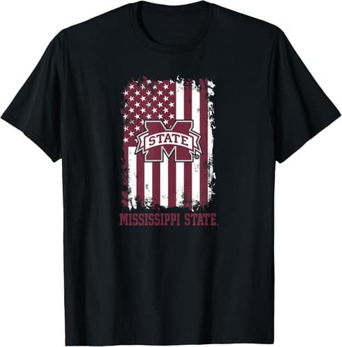 Mississippi State Bulldogs Patriotic Retro American Flag T-Shirt — mississippi-state fan gear