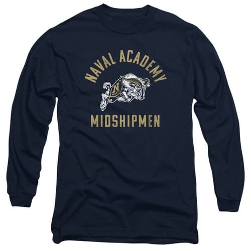 US Naval Academy Adult Long Sleeve T-Shirt Midshipmen Logo, Navy, S-3XL — navy fan gear