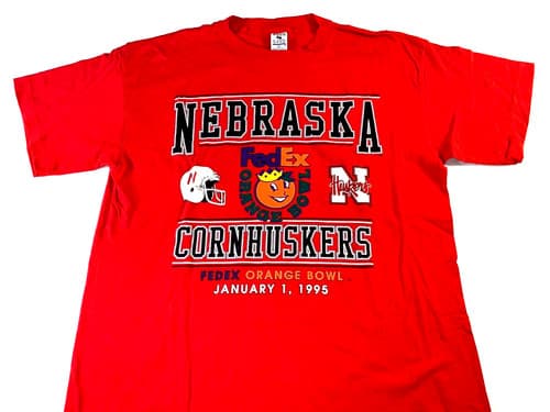 Rare! Vintage 1995 Nebraska Cornhuskers Orange Bowl Football T-Shirt New! LARGE — nebraska fan gear