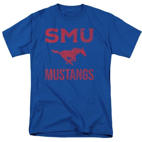 Southern Methodist University Adult T-Shirt Mustangs Logo, Royal Blue, S-5XL — smu fan gear