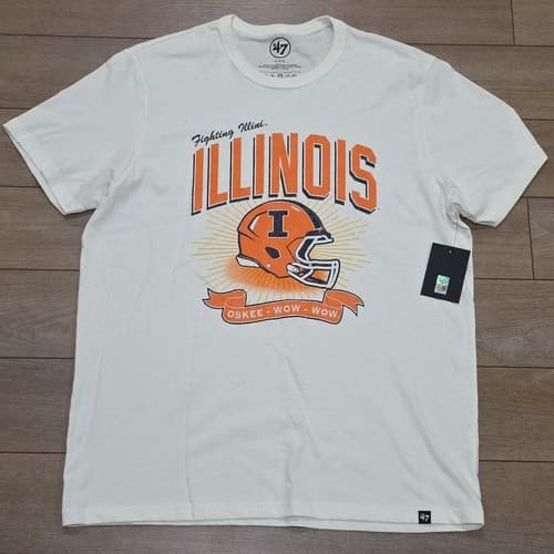 47 Brand Mens Large Illinois Fighting Illini White Football T-Shirt Crew Cotton  — illinois fan gear