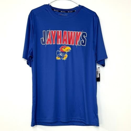 KANSAS JAYHAWKS - NCAA | Mens S/s Poly T-Shirt | Color: Blue | Champion | NWT — kansas fan gear