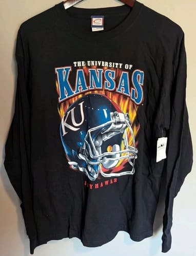 University Of Kansas Jayhawks Football Black Long Sleeve Shirt Men's XL Y2K NWT — kansas fan gear