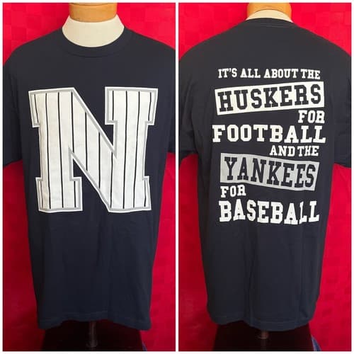 NEW York Yankees x Nebraska Cornhuskers Fan Shirt Size Large Baseball Football — nebraska fan gear