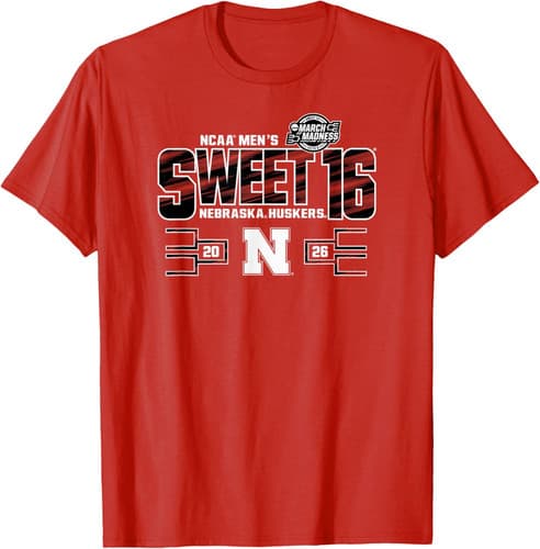 Nebraska Cornhuskers Sweet 16 2026 Men's March Madness Red T-Shirt — nebraska fan gear