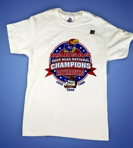 2008 Kansas Jayhawks Champions NCAA Basketball T Shirt Deadstock NWT Size S — kansas fan gear
