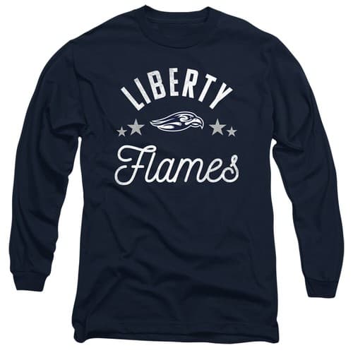Liberty University Adult Long Sleeve T-Shirt Flames, Navy, S-3XL — liberty fan gear