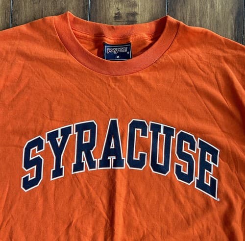 Vintage JANSPORT Syracuse University T-Shirt Men’s Size M Orange Spell Out Tee — syracuse fan gear