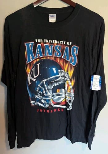 University Of Kansas Jayhawks Football Black Long Sleeve Shirt Men's L Y2K NWT — kansas fan gear