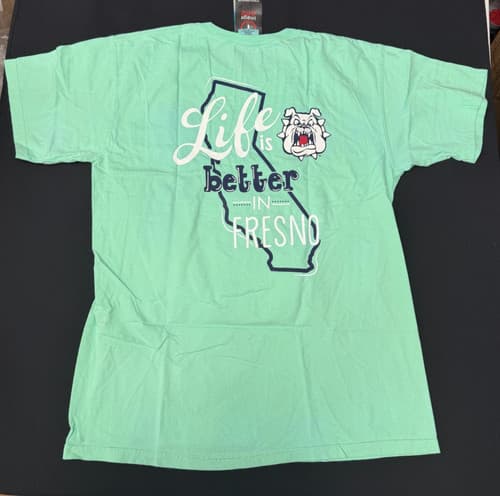 Fresno State University Bulldogs NCAA Logo LIFE IS BETTER T-Shirt GREEN B40 — fresno-state fan gear