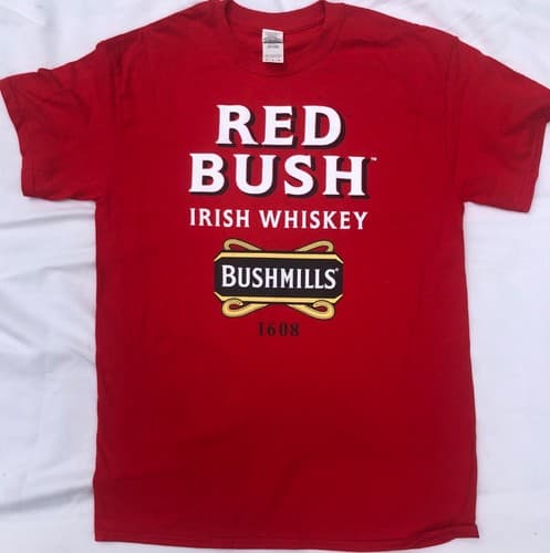 Red Bush Irish Whiskey Bushmills medium Gildan t-shirt Brand New! — notre-dame fan gear