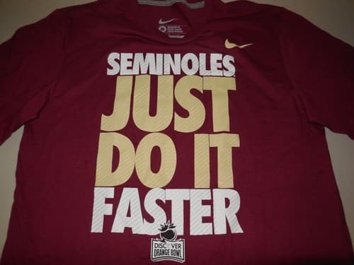 Nike Florida State Seminoles Football T Shirt NEW Just Do It Faster Men's Medium — florida-state fan gear