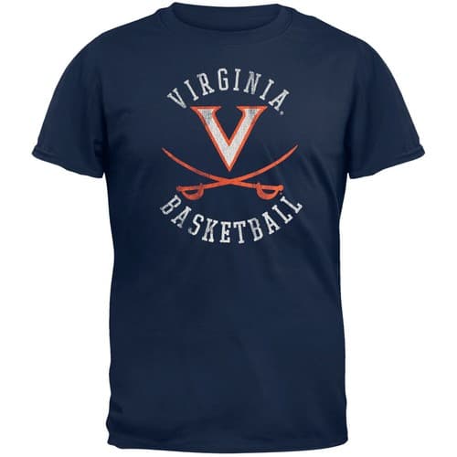 Virginia Cavaliers  -  Basketball Logo Vintage Adult Soft T-Shirt — virginia fan gear