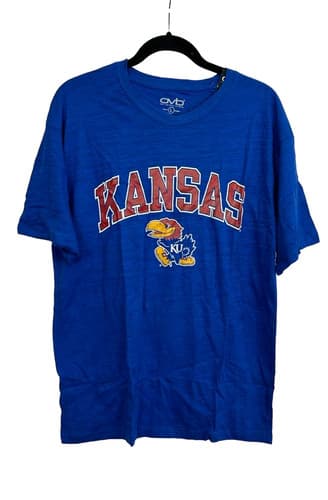 Old Varsity Brand Men s Kansas Jayhawks Basketball Crew Neck T-Shirt, Blue, Larg — kansas fan gear