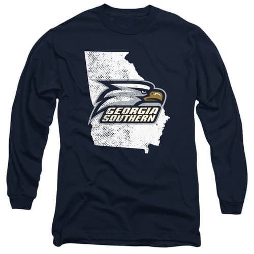 Georgia Southern Adult Long Sleeve T-Shirt Eagles State Shape, Navy, S-3XL — georgia-southern fan gear
