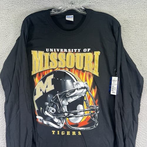 Missouri Tigers Shirt Mens Medium Black Football Long Sleeve Flames NCAA — missouri fan gear
