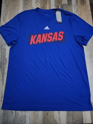 NEW Mens Adidas Kansas Jayhawks T-Shirt Tee Blue Super Soft Sz XL — kansas fan gear
