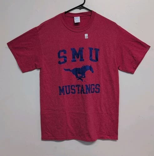Port & Company SMU Mustangs Graphic Crew Neck Men's Cotton T Shirt Medium Red — smu fan gear