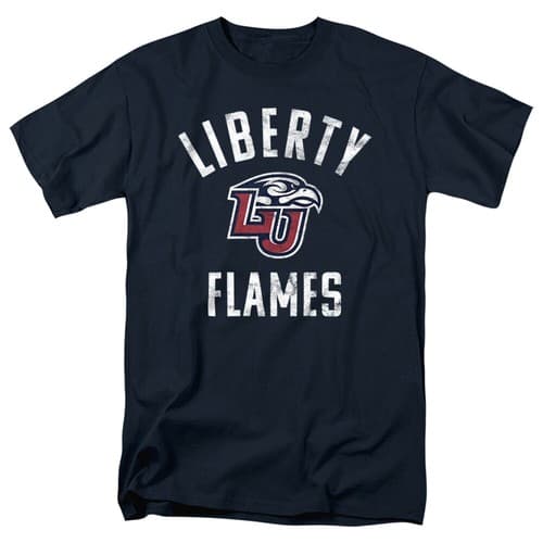 Liberty University Adult T-Shirt Flames Logo, Navy, S-5XL — liberty fan gear