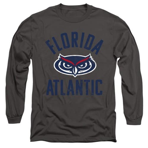 Florida Atlantic Adult Long Sleeve T-Shirt Owls Logo, Charcoal, S-3XL — florida-atlantic fan gear